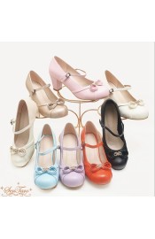 Sentaro Bobo Round Toe Hollow Bow Mid and Low Heel Shoes(8 Colours/Full Payment Without Shipping)